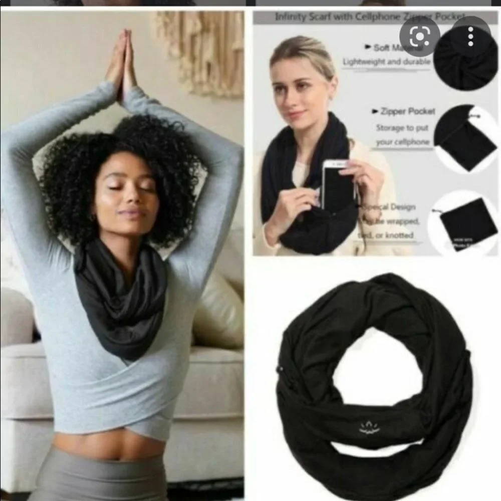 Beyond Yoga Black Infinity Scarf with zipper pocket